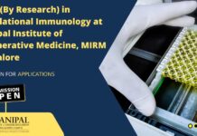 M.Sc. (By Research) in Translational Immunology at Manipal Institute of Regenerative Medicine, MIRM Bangalore – Admissions Open MIRM MSc Research in Translational Immunology