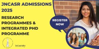JNCASR Admissions 2025-26