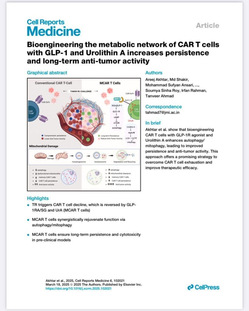 Breakthrough in CAR T-Cell Therapy by Jamia Millia Islamia: A Better, Stronger, and More Affordable Life-Saving Cancer Treatment