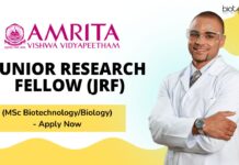 Amrita School of Biotechnology Hiring Biotech & Biology For JRF Position – Apply Now Amrita School of Biotechnology - Junior Research Fellow (JRF) (MSc BiotechnologyBiology) - Apply Now