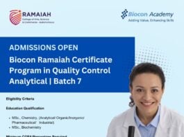Biocon Ramaiah Certificate Program in QC Analytical