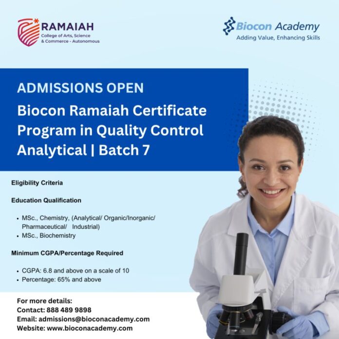 Biocon Ramaiah Certificate Program in QC Analytical