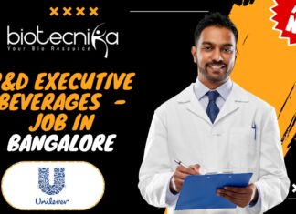 R&D Executive Beverages Unilever - Job in Bangalore