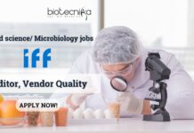 IFF Food Science/ Microbiology Work as Auditor in Vendor Quality – Apply Now! IFF Food science/ Microbiology jobs