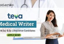 Medical Writer Job at Teva for M.Sc/B.Sc Lifescience candidates