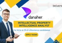Danaher M.Sc/ PhD Lifescience Job in Intellectual Property!