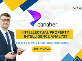 Danaher M.Sc/ PhD Lifescience Job in Intellectual Property!