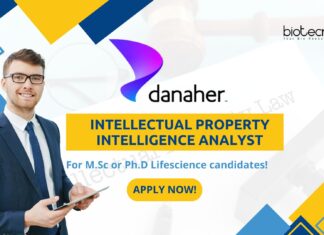 Danaher M.Sc/ PhD Lifescience Job in Intellectual Property!
