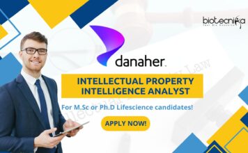 Danaher M.Sc/ PhD Lifescience Job in Intellectual Property!