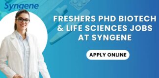 Freshers PhD Biotech Jobs at Syngene