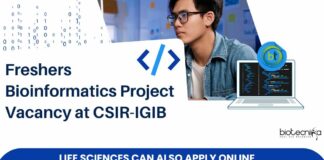 Freshers Bioinformatics Project Vacancy