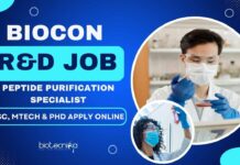 Biocon R&D Peptide Purification Specialist Job