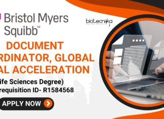 Bristol Myers Squibb Document Coordinator Job For Life Sciences – Apply Now Bristol Myers Squibb - Document Coordinator, Global Trial Acceleration (Life Sciences Degree) - Apply Now