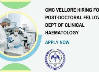 CMC Vellore Hiring For Post-Doctoral Fellow in Dept of Clinical Haematology – Apply Now CMC Vellore Hiring For Post-Doctoral Fellow in Dept of Clinical Haematology - Apply Now