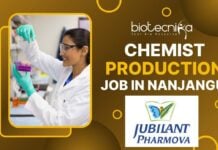 Chemist Production Job at Jubilant Pharmova, Nanjangud - Apply