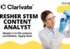 Fresher STEM Content Analyst at Clarivate, Master's in life science candidates -Apply Now