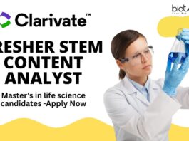 Fresher STEM Content Analyst at Clarivate, Master's in life science candidates -Apply Now