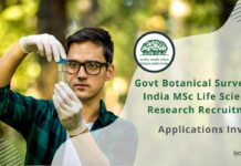 Govt BSI MSc Life Sciences Research Recruitment