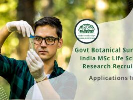 Govt BSI MSc Life Sciences Research Recruitment
