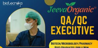 Jeeva Organics QAQC Executive - BiotechMicrobiologyPharmacy Post-Graduates Apply Now