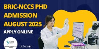 BRIC-NCCS Pune PhD Admissions August 2025