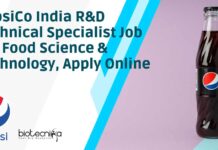 PepsiCo India R&D Technical Specialist Job