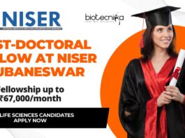 Post-Doctoral Fellow at NISER Bhubaneswar - PhD Life Sciences Candidates Apply Now, Fellowship up to ₹67,000month