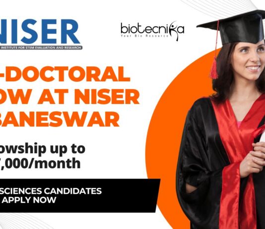 Post-Doctoral Fellow at NISER Bhubaneswar - PhD Life Sciences Candidates Apply Now, Fellowship up to ₹67,000month