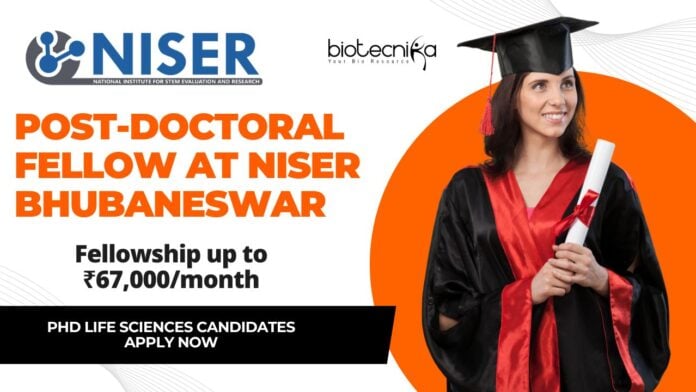 Post-Doctoral Fellow at NISER Bhubaneswar - PhD Life Sciences Candidates Apply Now, Fellowship up to ₹67,000month