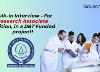 Walk-in Interview - For Research Associate Position, in a DBT Funded project!