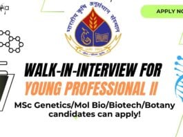 Walk-In-Interview for Young Professional II at ICAR-IARI, MSc GeneticsMol BioBiotechBotany candidates can apply! (1)