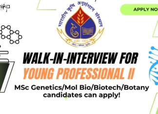 Walk-In-Interview for Young Professional II at ICAR-IARI, MSc GeneticsMol BioBiotechBotany candidates can apply! (1)