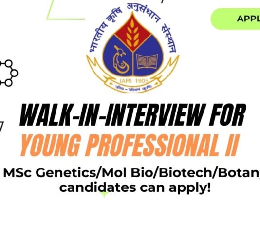 Walk-In-Interview for Young Professional II at ICAR-IARI, MSc GeneticsMol BioBiotechBotany candidates can apply! (1)