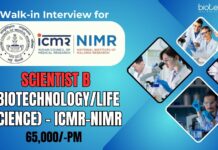 Walk-in Interview for Scientist B (BiotechnologyLife Science) - ICMR-NIMR, 65,000-pm