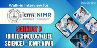 Walk-in Interview for Scientist B (BiotechnologyLife Science) - ICMR-NIMR, 65,000-pm