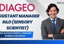 Assistant Manager R&D (Sensory Scientist) at DIAGEO, MSc in Food Science Sensory Science can apply!
