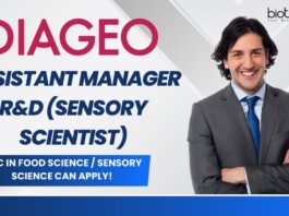 Assistant Manager R&D (Sensory Scientist) at DIAGEO, MSc in Food Science Sensory Science can apply!