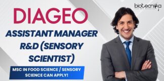Assistant Manager R&D (Sensory Scientist) at DIAGEO, MSc in Food Science Sensory Science can apply!