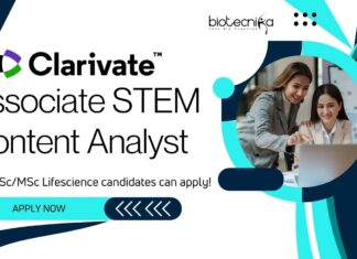 Associate STEM Content Analyst at Clarivate, BScMSc Lifescience candidates can apply!