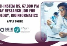 BRIC-inStem Research Job For Biology, Bioinformatics With Rs. 67,000 pm Pay - Apply Online