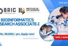 Bioinformatics Research Associate-I at BRIC-ILS, Rs. 58,000- pm, Apply now!
