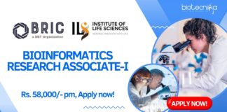 Bioinformatics Research Associate-I at BRIC-ILS, Rs. 58,000- pm, Apply now!