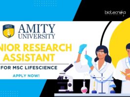 Junior Research Assistant at Amity University for M.Sc Lifescience!