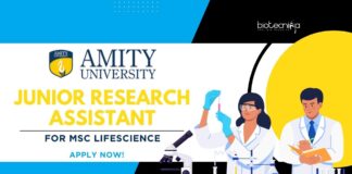 Junior Research Assistant at Amity University for M.Sc Lifescience!