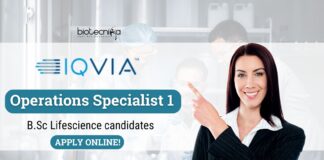 IQVIA Operations Specialist for B.Sc Lifescience - Apply Online!