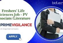 Freshers' Life Sciences Job - PV Associate/Literature