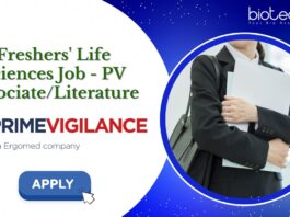 Freshers' Life Sciences Job - PV Associate/Literature