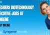 Syngene Freshers Biotech Job Openings