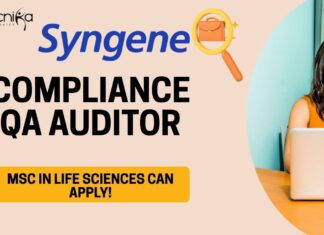 Compliance QA Auditor at Syngene, candidates with an MSc in Life Sciences can apply!