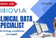 Fresher Clinical Data Specialist at IQVIA, BSc biology candidates can apply!